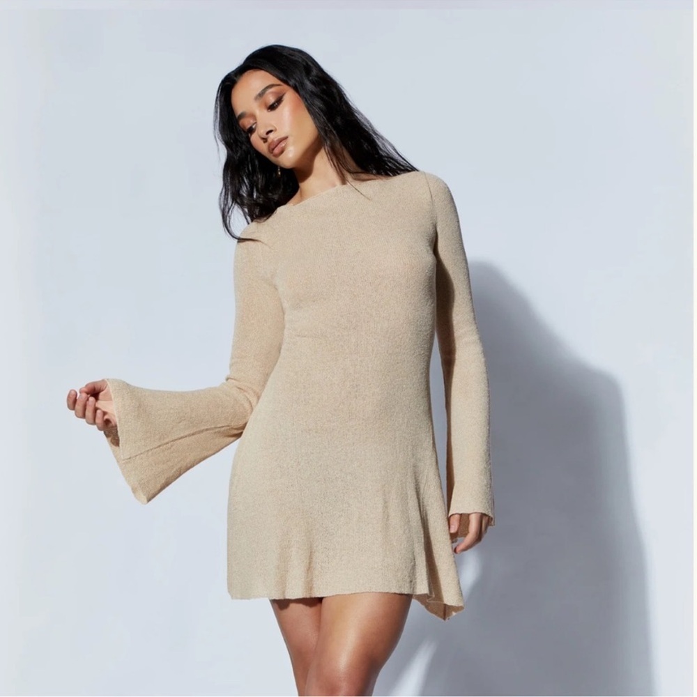 Meshki Zahra Long Sleeve Open Back Mini Knit Dress XS NWT